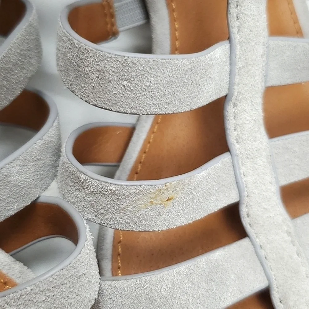 Franco Sarto Finesse Cage Sandal Heel‎ Gray Suede